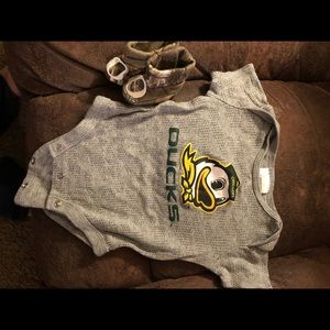 Oregon Ducks onsie and camo booties